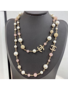 Chanel Pearl Long Necklace Pink/White 2020