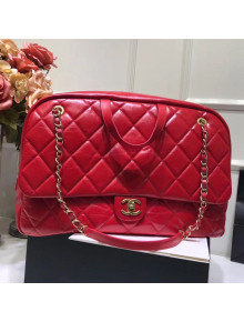 Chanel Quilted Waxed Calfskin Boarding Package Luggage Top Handle Bag Red 2019