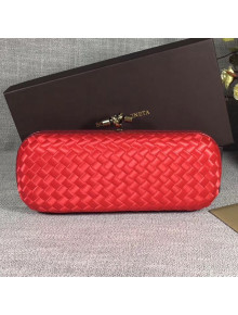 Bottega Veneta Large Silk Woven Knot Clutch with Snakeskin Trim Red