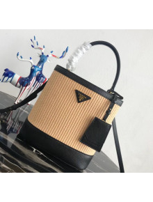 Prada Double Woven Medium Bucket Bag 1BA212 Black 2019