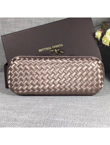 Bottega Veneta Large Silk Woven Knot Clutch with Snakeskin Trim Light Grey