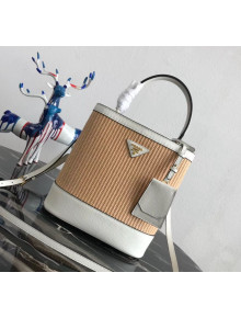 Prada Double Woven Medium Bucket Bag 1BA212 White 2019