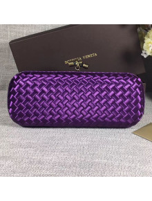 Bottega Veneta Large Silk Woven Knot Clutch with Snakeskin Trim Purple