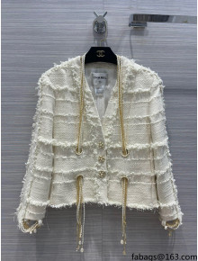 Chanel Tweed Jacket with Chians and Pearls CHJ40103 2022