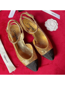 Chanel Glitter Open Shoes Pumps G37594 Gold 2021