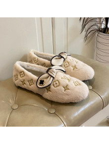 Louis Vuitton Homey Monogram Embroidered Wool Flat Loafers with Twist Bow White/Gold 2020