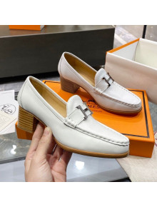 Hermes Paris Calfskin Loafers Pumps with H Buckle White 2020