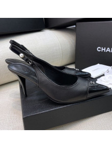 Chanel Vintage Calfskin Slingback Pumps 8cm Black 2021 06