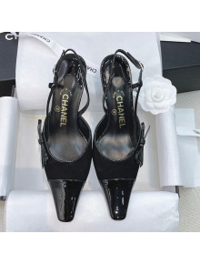 Chanel Vintage Patent Leather Bow Slingback Pumps 8cm Black 2021 08