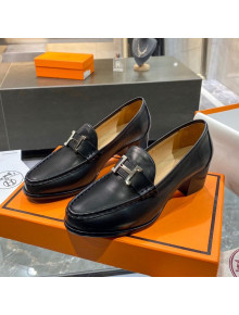 Hermes Paris Calfskin Loafers Pumps with H Buckle Black 2020