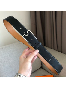 Hermes Goodnight Leather Belt 38mm with Framed Buckle Black/Silver 2019