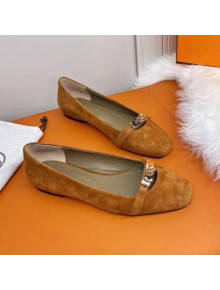 Hermes Kelly Suede Flat Loafers Brown 2021