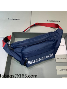 Balenciaga Wheel Logo Embroidered Nylon Bel Bag Blue 2021 04