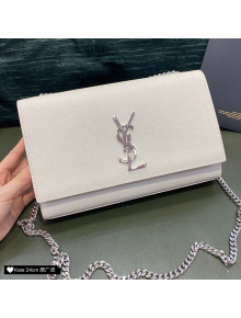 Saint Laurent Medium Kate Bag in Grain Calfskin 354021Q White/Silver 2021