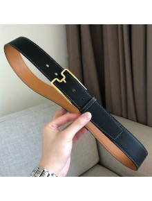 Hermes Goodnight Leather Belt 38mm with Framed Buckle Black/Gold 2019