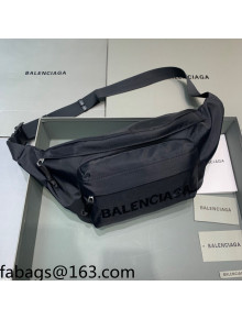 Balenciaga Wheel Logo Embroidered Nylon Bel Bag Black 2021 05