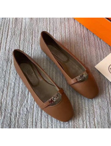 Hermes Kelly Calfskin Flat Loafers Brown 2021