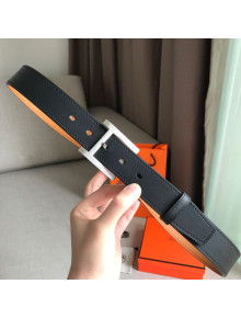 Hermes James Leather Belt 35mm with H Buckle Black/Silver 2019