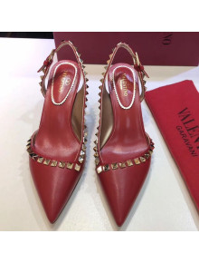 Valentino Rockstud Trim Slingback Mid-Heel Pump Red 2019