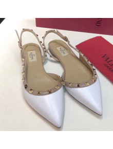 Valentino Rockstud Trim Slingback Flat Ballet White 2019