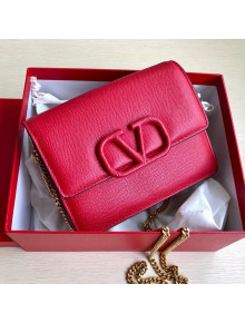 Valentino VLock Grained Calfskin Chain Shoulder Bag 0069 Red 2019