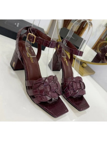 Saint Laurent Crocodile Print Calfskin Sandal With 6.5cm Heel Burgundy 2020