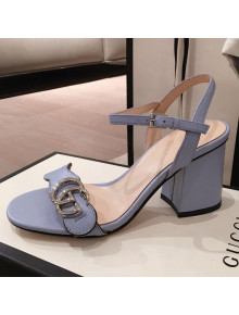 Gucci Leather GG Strap Mid-heel Sandals Light Blue 2021