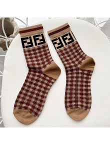 Fendi FF Checked Short Socks Brown/Burgundy 2020