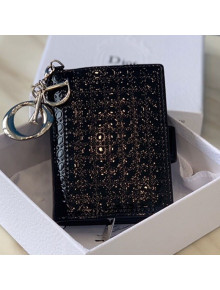 Dior Card Holder in Micro-Cannage Metallic Calfskin Black