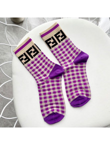 Fendi FF Checked Short Socks Purple 2020