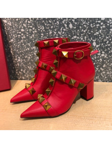 Valentino Roman Stud Calfskin Ankle Boots 8 cm Red 2021  03