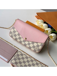 Louis Vuitton Pochette Félicie Clutch with Chain N60235 Damier Azur Canvas/Pink 2019