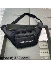 Balenciaga Logo Grained Leather Medium Belt Bag Black 2021 14