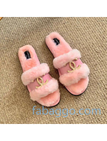 Chanel Wool Leather Flat Slide Sandals 01 Pink 2020