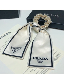 Prada Silk Pearl Bow Hair Ring White 2021