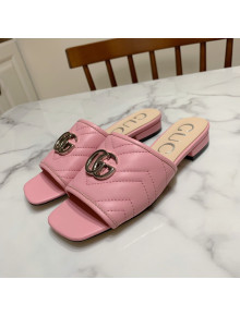 Gucci GG Marmont Leather ‎Slide Sandals Pink 2021