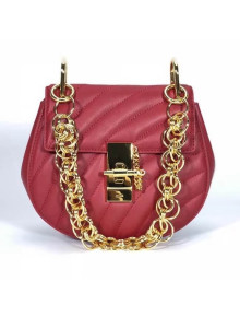 Chloe Mini Drew Bijou Shoulder Bag in Quilted Calfskin Red 2018(Golden Hardware)