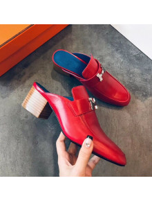 Hermes Paradis Mid-Heel Mules Red 2019