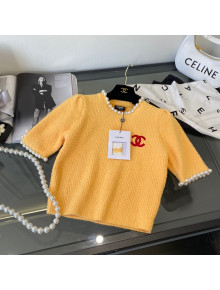 Chanel Knit Short Sweater with Pearl Yellow 2022 031216