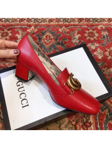 Gucci Calf Leaher Mid-heel Pump with Double G Red 2019