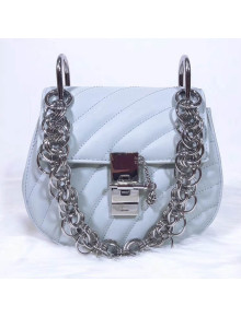 Chloe Mini Drew Bijou Shoulder Bag in Quilted Calfskin Light Blue 2018(Silver Hardware)