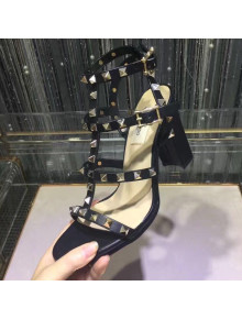 Valentino Rockstud Calfskin Ankle Strap Sandals 9.5cm Black/Aged Silver 2021 08