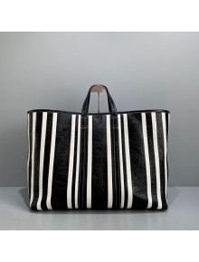 Balenciaga Barbes Large East-West Shopper Bag in Black and White Striped Lambskin 2021