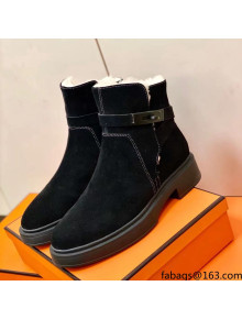 Hermes Suede Kelly Ankle Boot With Wool Black 2021 Top Quality (Pure Handmade)