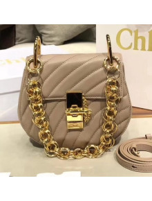 Chloe Mini Drew Bijou Shoulder Bag in Quilted Calfskin Nude 2018(Golden Hardware)