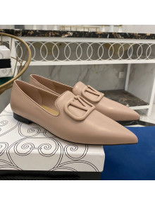 Valentino VLogo Calfskin Flat Loafers with Pointed Toe Nude 2021