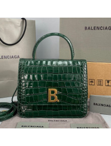 Balenciaga B. Small Top Handle Bag in Crocodile Embossed Leather 92952 Green 2021