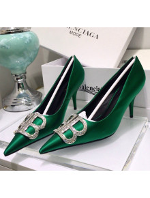 Balenciaga Crystal BB Square Knife Pump in Stretch Satin Green 2020