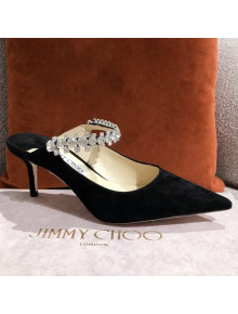 Jimmy Choo Suede Crystal Strap Heel Mules 6.5cm Black 2021 