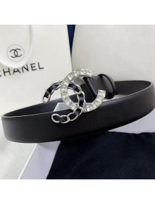 Chanel Calfskin Belt 30mm with Crystal and Leather CC Buckle Black 2021